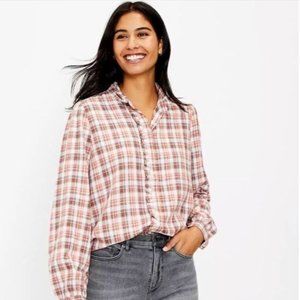 Loft Plaid Ruffle Trim Shirt XS